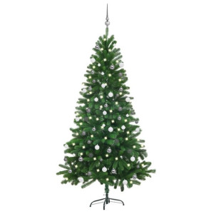 Sztuczna choinka z lampkami LED i bombkami, 180 cm, zielona