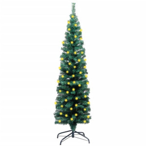 Smukła sztuczna choinka z LED i stojakiem, zielona, 150 cm, PVC