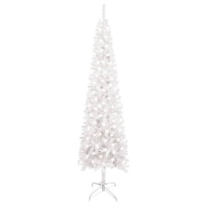 Smukła choinka z lampkami LED, biała, 240 cm