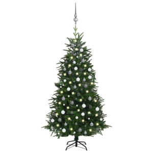 Sztuczna choinka z LED i bombkami, zielona, 180 cm, PVC i PE