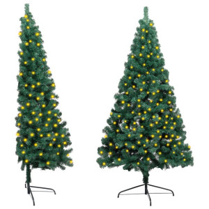 Sztuczna choinka, LED i stojak, połowa, zielona, 180 cm, PVC