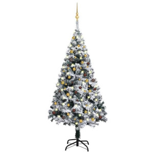 Sztuczna choinka z LED i zestawem bombek, zielona, 180 cm, PVC