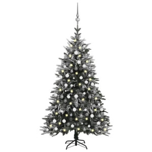 Sztuczna choinka ośnieżona, z LED i bombkami, 210 cm, PVC i PE