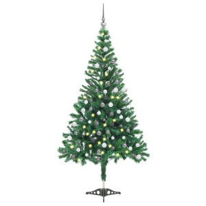 Sztuczna choinka z lampkami LED i bombkami, 120 cm, 230 gałązek