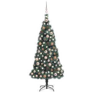 Sztuczna choinka z LED i bombkami, zielona, 120 cm, PVC i PE