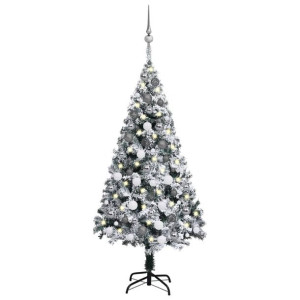 Sztuczna choinka z lampkami LED i bombkami, zielona, 120 cm