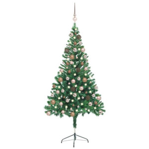 Sztuczna choinka z lampkami LED i bombkami, 150 cm, 380 gałązek