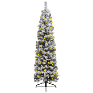 Smukła choinka flokowana śniegiem, z LED, zielona, 120 cm, PVC