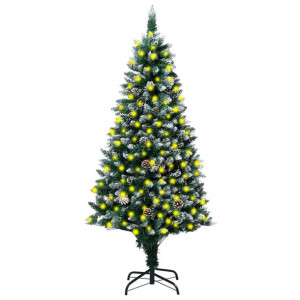 Sztuczna choinka z LED, szyszkami i białym śniegiem, 210 cm