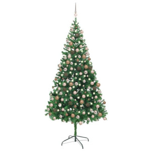 Sztuczna choinka z lampkami LED i bombkami, 210 cm, 910 gałązek
