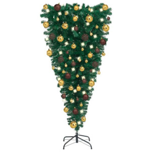Odwrócona, sztuczna choinka z lampkami LED i bombkami, 120 cm