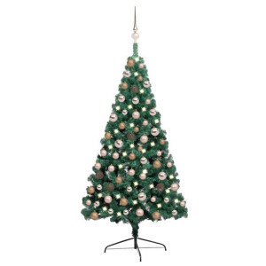 Sztuczna choinka, połówka, z LED i bombkami, zielona, 120 cm