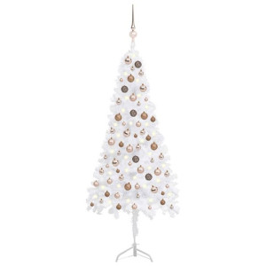 Sztuczna choinka narożna z LED i bombkami, biała, 150 cm, PVC
