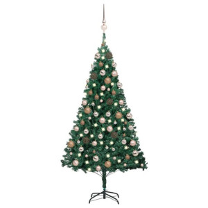 Sztuczna choinka z LED i zestawem bombek, zielona, 120 cm, PVC