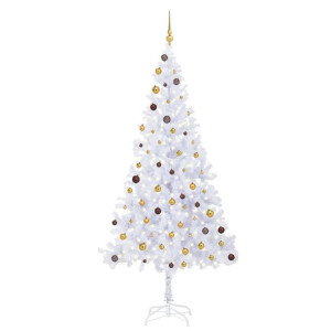 Sztuczna choinka z lampkami LED i bombkami, 210 cm, 910 gałązek