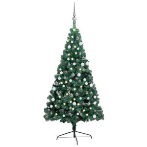 Sztuczna choinka, połówka, z LED i bombkami, zielona, 180 cm