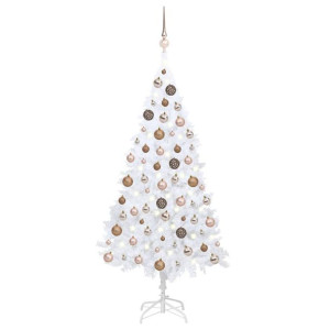 Sztuczna choinka z lampkami LED i bombkami, biała, 180 cm, PVC