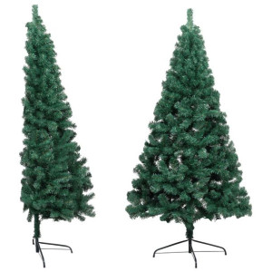 Sztuczna choinka ze stojakiem, połówka, zielona, 210 cm, PVC