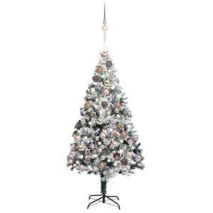 Sztuczna choinka z LED i zestawem bombek, zielona, 180 cm, PVC