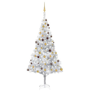 Sztuczna choinka z LED i bombkami, srebrna, 240 cm, PET