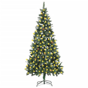 Sztuczna choinka z lampkami LED i szyszkami, 210 cm
