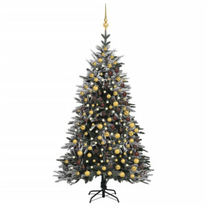 Sztuczna choinka ośnieżona, z LED i bombkami, 210 cm, PVC i PE
