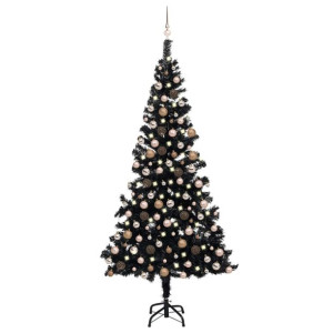 Sztuczna choinka z LED i bombkami, czarna, 240 cm, PVC