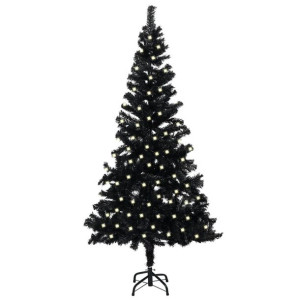 Sztuczna choinka ze stojakiem i LED, czarna, 240 cm, PVC