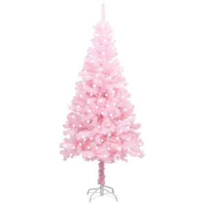 Sztuczna choinka ze stojakiem i LED, różowa, 240 cm, PVC