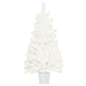 Sztuczna choinka z lampkami LED, biała, 90 cm