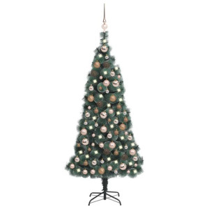 Sztuczna choinka z LED i bombkami, zielona, 150 cm, PVC i PE