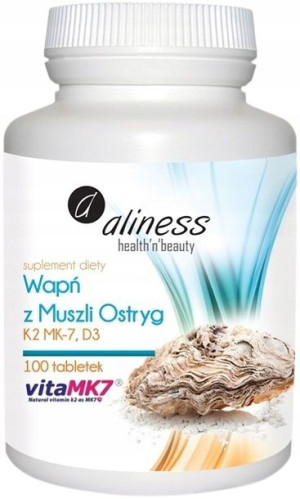 Wapń z muszli ostryg z K2MK7 i D3 x100 tab Aliness