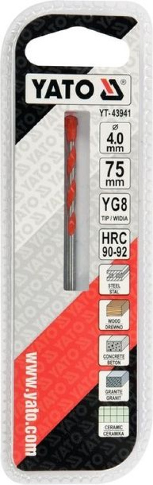 Wiertło Uniwersalne 4mm X 75mm Do Betonu Drewna Metalu Yato Yt-43941