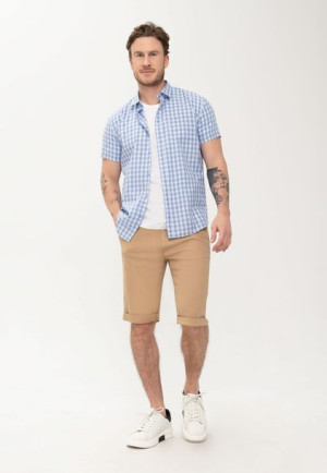 Męska Koszula Z Krótkim Rękawem W Kratę Regular Fit Volcano K-oviedo 3xl
