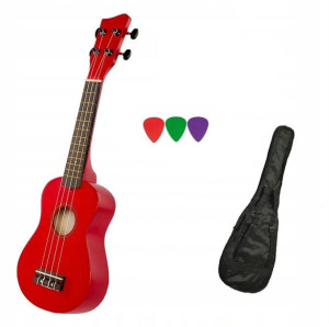 Ukulele sopranowe CASTELO - czerwone + pokrowiec i piórka do gry
