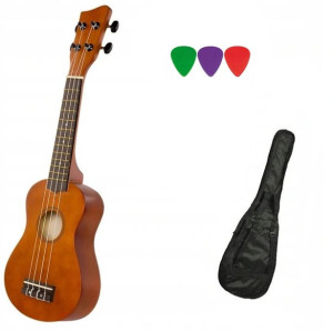 Ukulele sopranowe CASTELO - brązowe + pokrowiec i piórka do gry