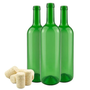 Butelka Wino kolor zielony 750ml/0,75L + korek aglomerowany 23x38