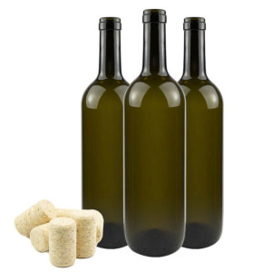 Butelka Wino, kolor oliwkowy 750ml/0,75L + korek aglomerowany 23x38