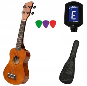 Ukulele sopranowe CASTELO - brązowe + pokrowiec piórka do gry i tuner