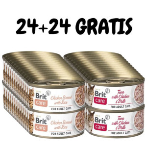 BRIT Care Cat Chicken 24x70g + Tuna with Chicken 24x70g GRATIS