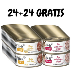BRIT Care Cat Turkey 24x70g + Tuna with Chicken 24x70g GRATIS