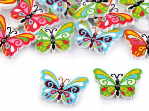 Guzik drewniany 17x24 mm mix kolorów Motyl 1szt.