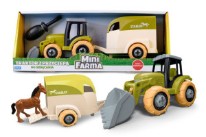 Traktor z przyczepą dla koni do skręcania z częściami