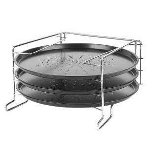 Komplet 3 Blach Do Pieczenia Pizzy + Stojak