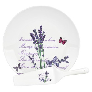 Talerz Do Ciast Porcelanowy + Łopatka Lawenda 27 Cm