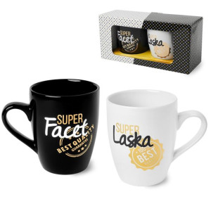 Zestaw 2 Porcelanowych Kubków "super Laska I Super Facet" 300 Ml