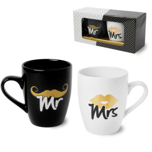 Zestaw 2 Porcelanowych Kubków "mrs & Mr" 300 Ml