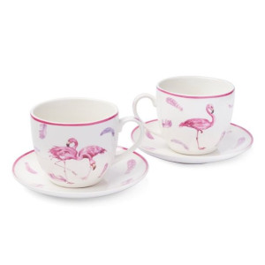 Komplet 2 Filiżanek Ze Spodkami Porcelana Flamingo 250 Ml