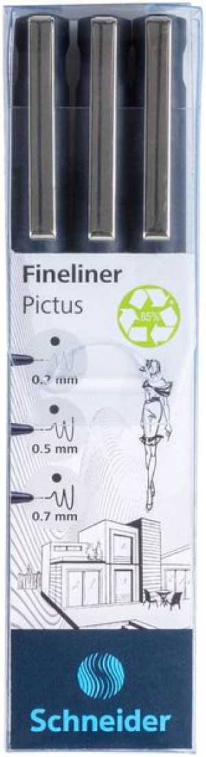 Zestaw Cienkopisów Pictus Czarny 3 Szt