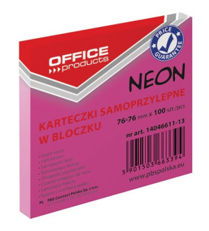 Bloczek Samoprzylepny 76x76mm 1x100 Kart. Neon Różowy 12 Szt